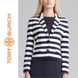 Tory Burch Augusta Striped Knit Cropped Blazer